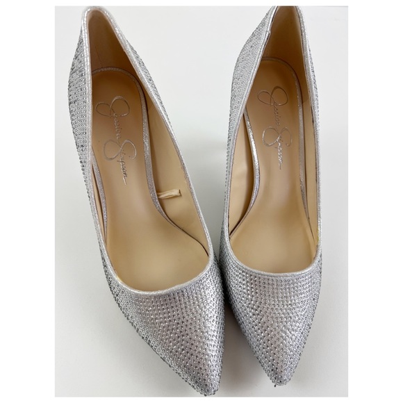 Jessica Simpson Evening Heels Sparkly Rhinestone Silver - Picture 14 of 15